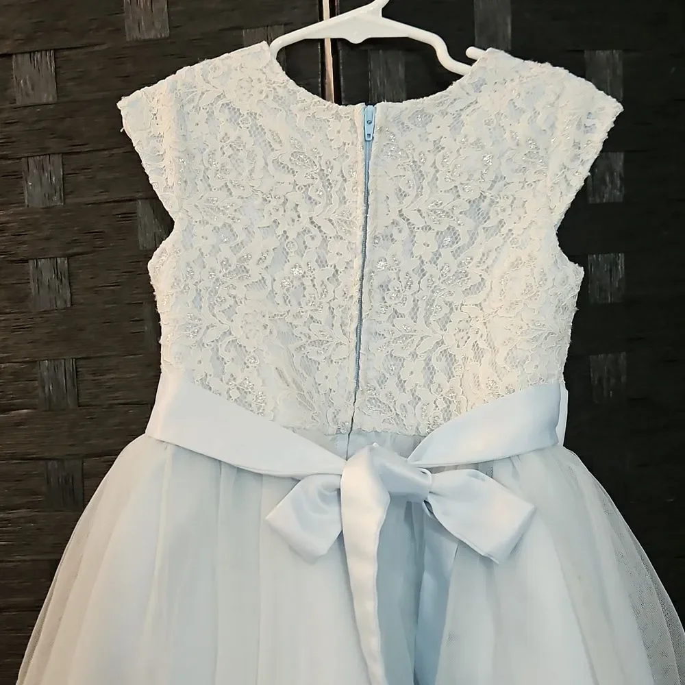 Rare Editions Ice Blue  Lace Mesh Girls Dress Size 6